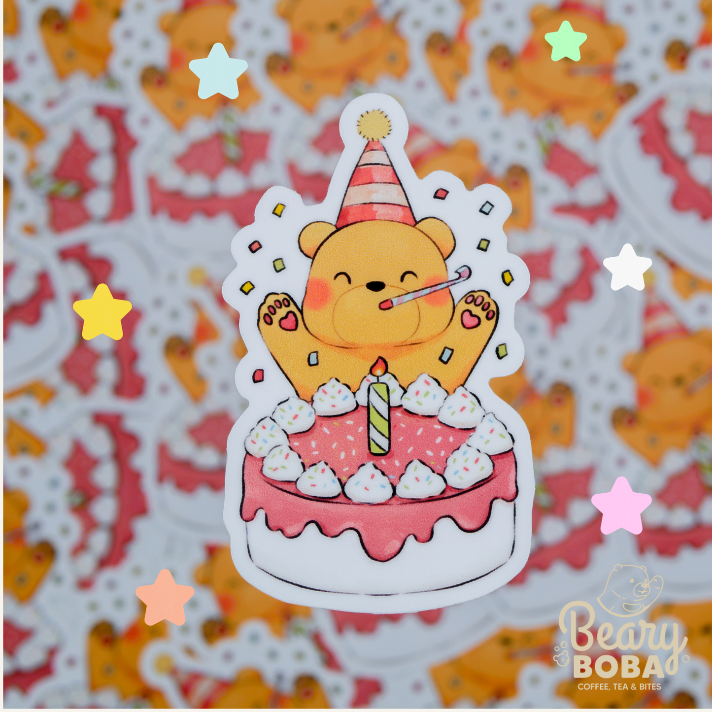 Beary Birthday | Celebration Bearday | Weatherproof Sticker