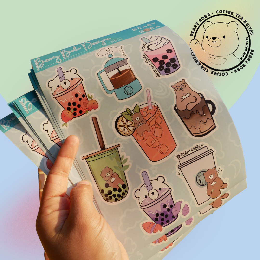 6"x9" Beary Boba Drinks - Stickers