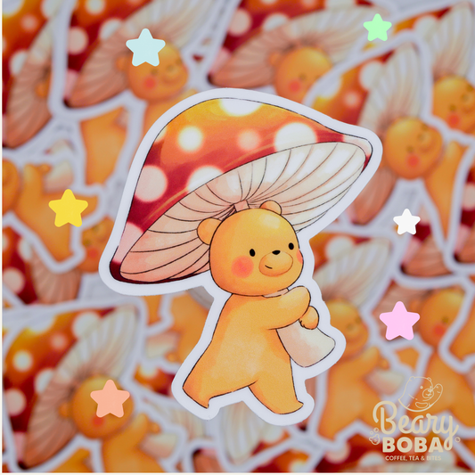 Mushroom Teddy |  Fairy CottageCore | Weatherproof Sticker