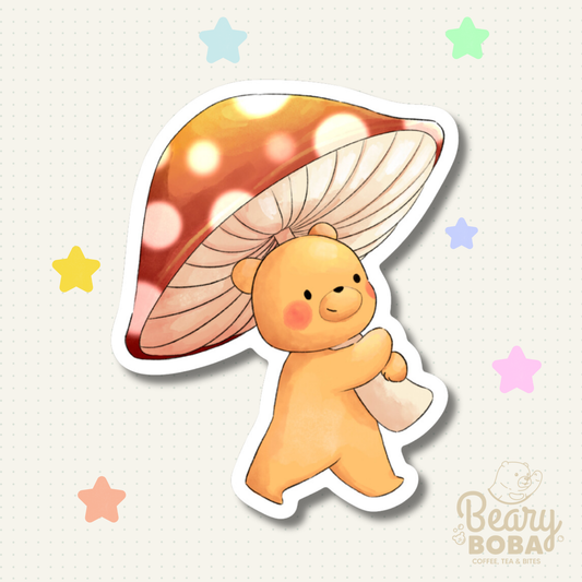 Mushroom Teddy |  Fairy CottageCore | Weatherproof Sticker