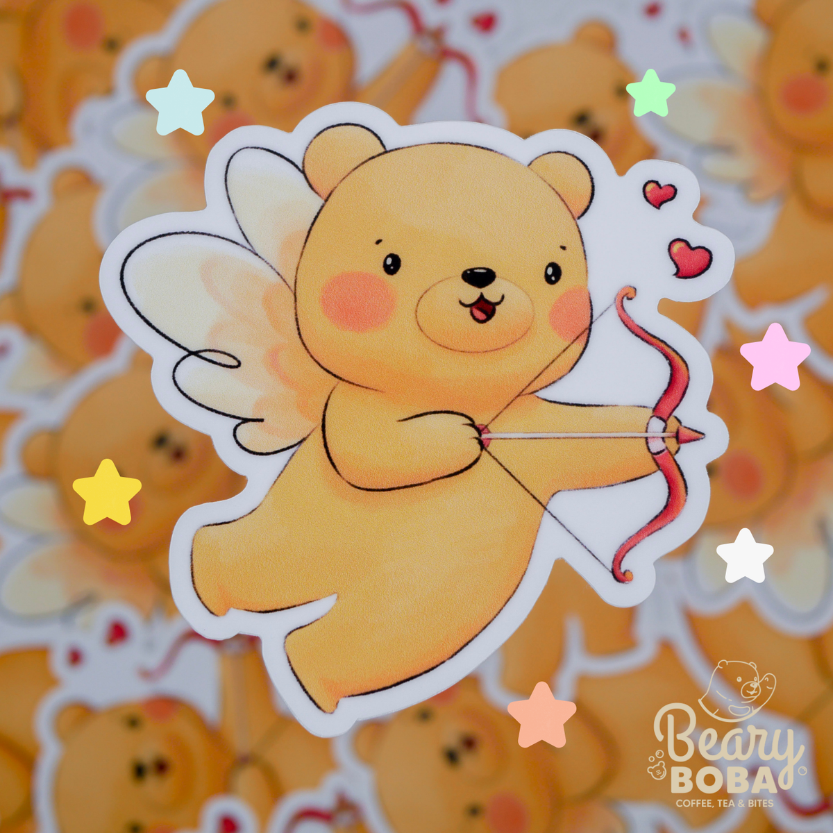 Valentine Wish |  Cherub Beary | Weatherproof Sticker