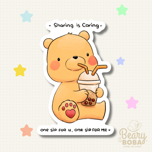 Beary Sharing | Boba Drink | Weatherproof Sticker