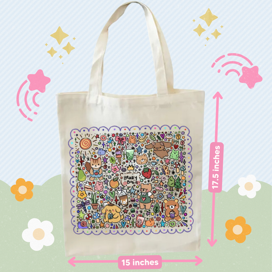 Beary Boba Doodle Canva Tote Bag