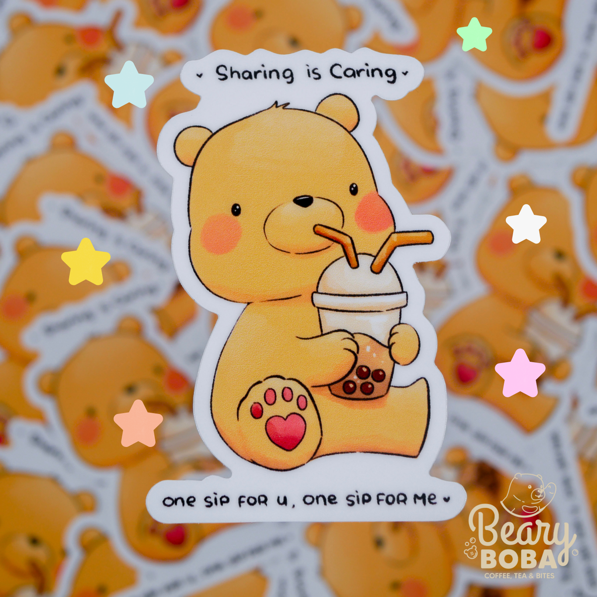 Beary Sharing | Boba Drink | Weatherproof Sticker